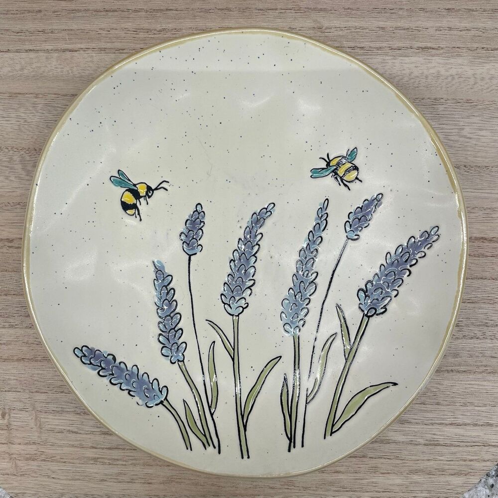 Spectrum Designz Purple Lavender Flower & Bumble Bee 8.5" Ceramic Salad Plate